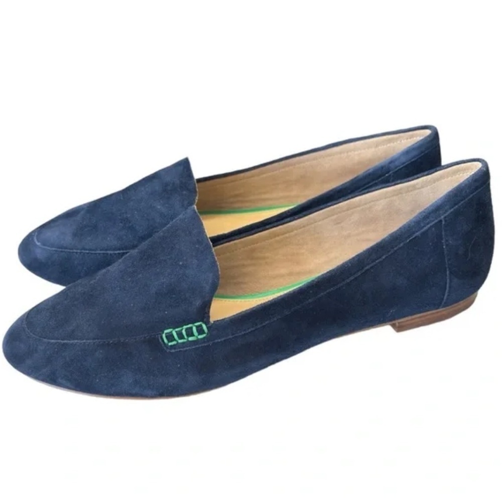 Talbots Blue Suede Leather Classic Flat Loafers Womens Shoe Size 5.5 Preppy EUC